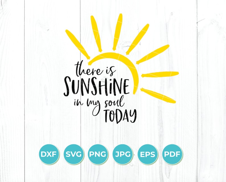 Puede incluir: Un gr&aacute;fico de sol amarillo con el texto "There is sunshine in my soul today".
