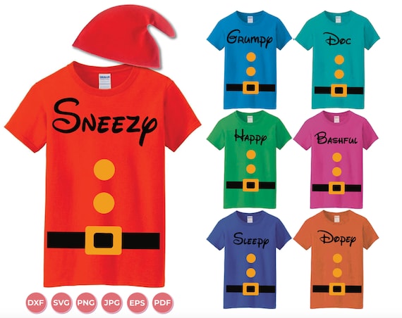 Seven Dwarfs Group Costume, 7 Dwarfs, Bashful, Doc, Dopey, Grumpy, Happy, Sleepy, Sneezy, Digital Download SVG for Cricut & More