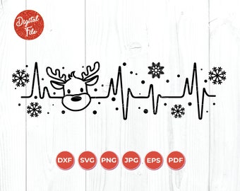 Reindeer Heartbeat SVG, Christmas SVG, Snowman Svg, Christmas Shirt Svg, Kids Christmas Svg, Svg files for Cricut, Sublimation Design