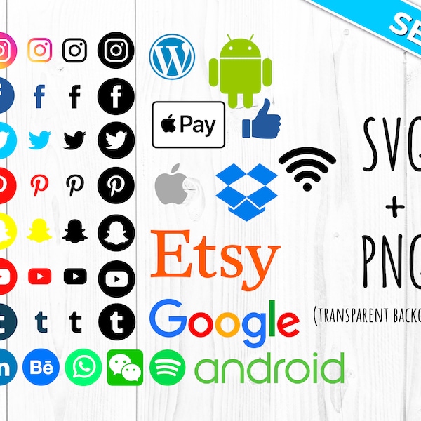 Social Media Icons & Logo SVG Files and PNG - 86 in total!