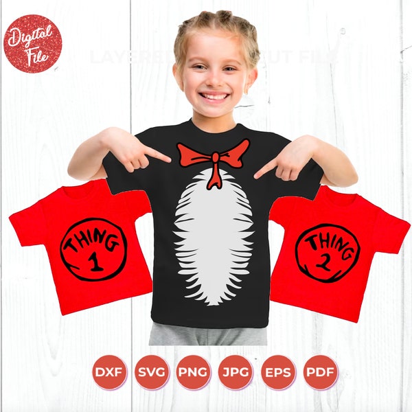 Cat in the Hat Bundle SVG for Shirt, Thing 1, Thing 2, Digital Download, Cut File for Cricut or Silhouette, Kids Costume