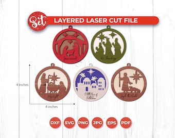 Pacchetto SVG di ornamenti della Natività: file tagliati al laser a strati (download digitale)