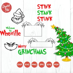 Grinch SVG Bundle, Grinch Face, Whoville png, Merry Grinchmas, max grinch dog svg, stink stank stunk, Christmas, Grinch Tree