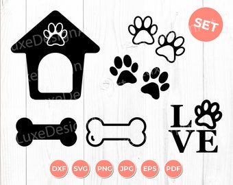 犬の SVG、犬のカット ファイル、犬の足跡の SVG、犬の Cricut ファイル、犬小屋、骨の SVG、足跡の SVG、犬のベクター、足跡のモノグラムの SVG、デジタル ダウンロード