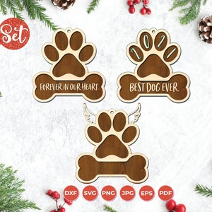 Cute Dog Paw Ornament SVG Bundle, Perfect Cut File for Glowforge and Cricut, Custom Pet Ornament, Insert Your Own Picture and Add A Name