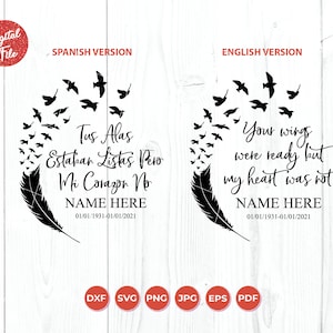 Ornament Bundle Cut File, Memorial Ornament Cut File, Memorial Saying, Your wings were ready, Spanish Version included, Digital Download