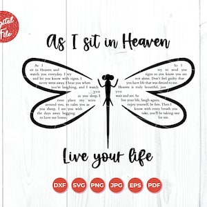 As I sit in heaven svg, Loss of loved one svg, Memorial SVG, Dragonfly svg, Cricut & Silhouette, Firefly Words SVG, Loved One in Heaven