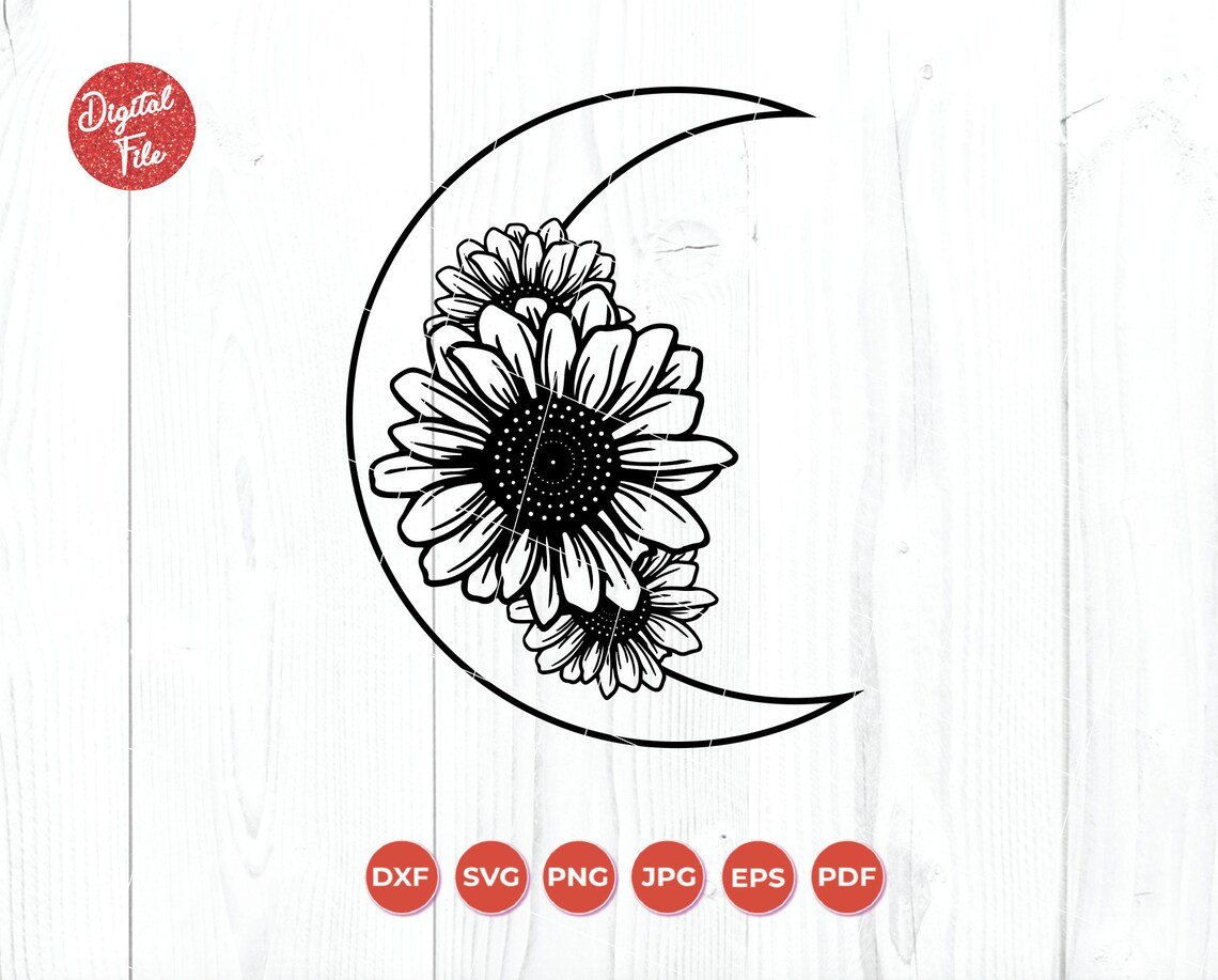 Celestial Sunflowers Moon SVG Sunflower Svg Celestial | Etsy