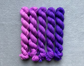 NEON Purple | Mini Skein Fade Set | Hand Dyed Yarn - Superwash Merino - 10g or 20g - Gradient