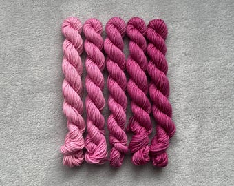 Fuchsia | Mini Skein Fade Set | Hand Dyed Yarn - Superwash Merino - 10g or 20g - Gradient