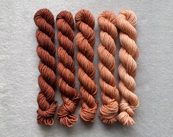 Dyed-To-Order | Mini Skein Fade Set - Rustic Red - 20g Mini Skeins - Hand Dyed | Handdyed Yarn | Gradient | Superwash Merino