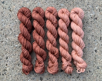 Dyed-To-Order | Mini Skein Fade Set - Rose - 20g Mini Skeins - Hand Dyed | Handdyed Yarn | Gradient | Superwash Merino