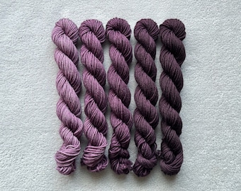 Dyed-To-Order | Mini Skein Fade Set - Aubergine - 20g Mini Skeins - Hand Dyed | Handdyed Yarn | Gradient | Superwash Merino