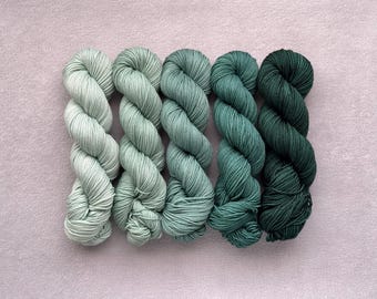 Spruce | 5-Skein Fade Set | 100g Skeins - Hand Dyed Yarn | Gradient | Superwash Merino