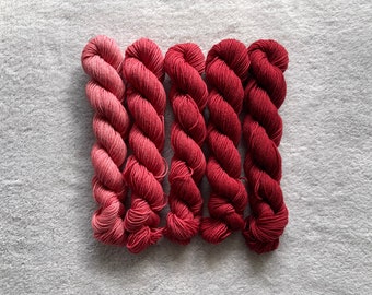 Dyed-To-Order | Mini Skein Fade Set - Cranberry  - 20g Mini Skeins - Hand Dyed | Handdyed Yarn | Gradient | Superwash Merino
