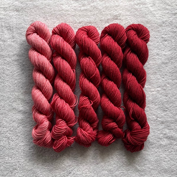 Dyed-To-Order | Mini Skein Fade Set - Cranberry  - 20g Mini Skeins - Hand Dyed | Handdyed Yarn | Gradient | Superwash Merino