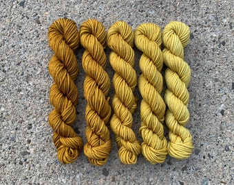 Dyed-To-Order | Mini Skein Fade Set - Mustard - 20g Mini Skeins - Hand Dyed | Handdyed Yarn | Gradient | Superwash Merino