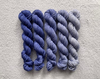 Dyed-To-Order | Mini Skein Fade Set - Hyacinth  - 20g Mini Skeins - Hand Dyed | Handdyed Yarn | Gradient | Superwash Merino