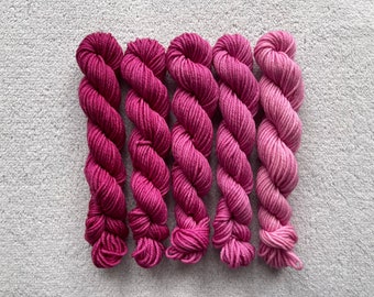 Dyed-To-Order | Mini Skein Fade Set - Fuchsia - 20g Mini Skeins - Hand Dyed | Handdyed Yarn | Gradient | Superwash Merino