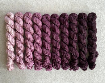 Dyed-To-Order | Mini Skein Fade Set - Aubergine - 20g Mini Skeins - Hand Dyed | Handdyed Yarn | Gradient | Superwash Merino