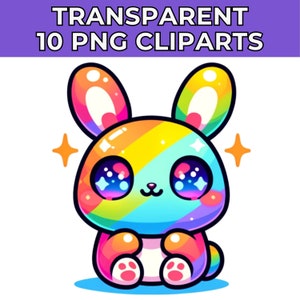 Kawaii Bunnies PNG acquerello / Clipart coniglietto / Coniglietto carino / Clipart acquerello per la creazione di biglietti / Download digitale per uso commerciale vettoriale