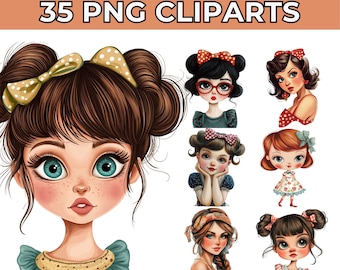 35 Girls Clipart, Cute Girl Clipart, Children Clipart, Chibi Girl Clipart, Cute Kids Clipart, Little Girl PNG, Anime Girl Watercolor Clipart
