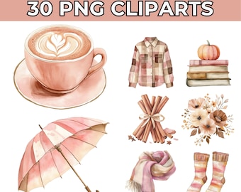 Blush Pink Autumn Clipart: Floral Pumpkin, Maple Leaf PNG (30 Images)
