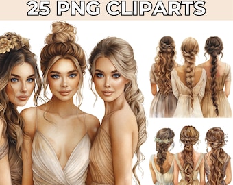 Bridesmaid Clipart, Wedding Invitation Watercolor Clipart, High Quality PNGs for Digital Download, Paper Craft, Junk Journal