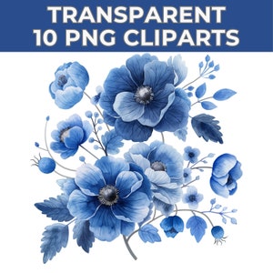 Chinoiserie Floral Clipart PNG, Botanical for Wedding Invites, Patterns, Branding and Packaging