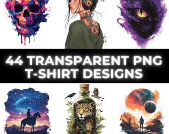 Vibrant T-Shirt Design Bundle: 44 PNG Graphics, Commercial Use (Digital Download)