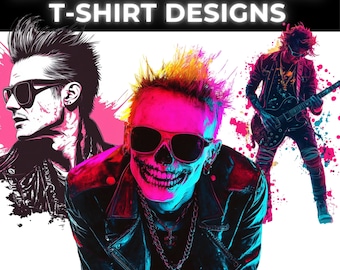 Rock & Metal T-Shirt Design Bundle: Colorful Sublimation Art (Digital Download)