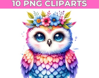 10 Owl Clipart Bundle | Sparkling Owl Sublimation Clipart | Colorful Owls | Owl Artwork | Owl Printable | Digital Download for Card Making