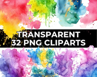 Watercolor Color Splash Clipart PNG, Paint Splatter Clipart, Alcohol Ink Clipart, Abstract Clipart for Commercial Use, Instant Download