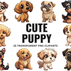 Welpen Clipart | Gemalte Welpe Clipart | Welpe Illustrationen | PNG-Bilder | Sofortiger Download für kommerzielle Nutzung | Digitale Kunst | Aufkleber
