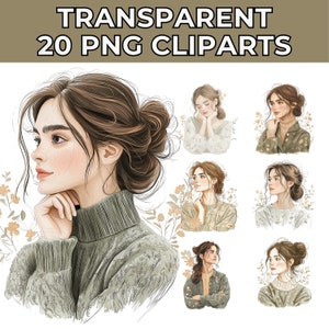 20 Boho Mädchen Aquarell Clipart Bundle transparente PNG digitaler Download Karte machen Frau Mode Clipart Illustration kommerzielle Nutzung