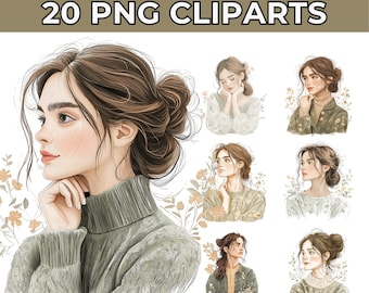 Paquete de imágenes prediseñadas de acuarela de chica bohemia: Ilustración de moda (descarga digital PNG)