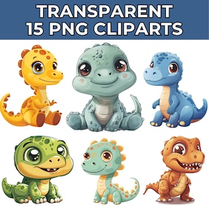 Cartoon Dinosaur Clipart, Baby Dinosaur Watercolor Clipart, Printable High-Quality JPG for Digital Download, Paper Craft, Junk Journal
