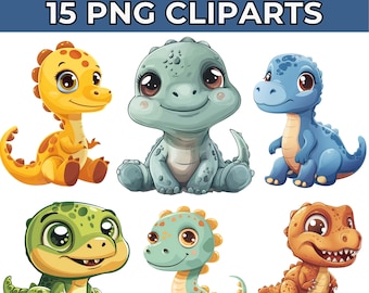 Cartoon Dinosaurier Clipart, Baby Dinosaurier Aquarell Clipart, druckbare hochwertige JPG zum digitalen Download, Papiermodell, Junk Journal