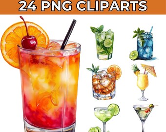 Watercolor Cocktail Clipart: Signature Drink Illustrations (PNG)