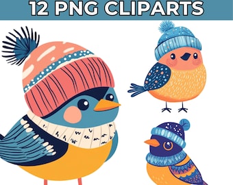 Scandinavian Birds Clipart: Watercolor Floral PNGs (Digital Download)