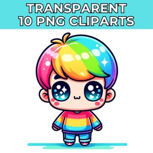 Kawaii Clipart Cute | Printable Sublimation | Kawaii Stickers Characters Boy | Kawaii T-Shirt Design Bundle | Kawaii Clipart