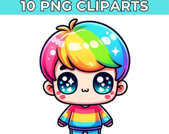Kawaii Clipart Cute | Printable Sublimation | Kawaii Stickers Characters Boy | Kawaii T-Shirt Design Bundle | Kawaii Clipart