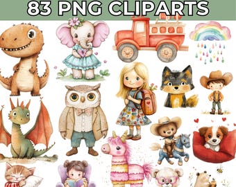 Watercolor Baby Shower Clipart: Neutral Nursery Animals (PNG SVG Digital Download)