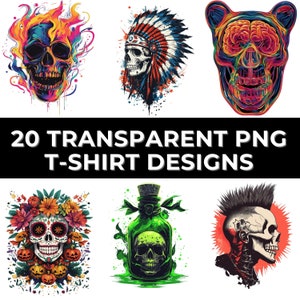 Skull T-Shirt Design Bundle Suitable for Printing 20+ High Quality Graphics Vector Files Ai Png No Background Sticker Art
