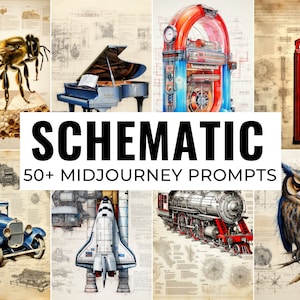 50+ Schematic Blueprint Midjourney Prompts, AI Art, Midjourney Prompt, Midjourney AI Art, Learn Midjourney, Digital Art, AI Generate