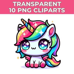 Kawaii Baby Unicorn Watercolor Clipart | Cute Unicorn Clip Art | Baby Unicorn PNG | Rainbow Unicorn | Unicorn Clip Art for Commercial Use