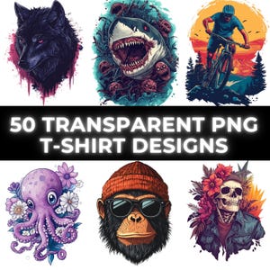 50 Unique T-Shirt Designs: Sublimation PNG Bundle (Digital Download)