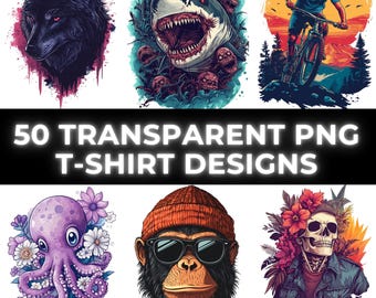 50 Unique T-Shirt Designs: Sublimation PNG Bundle (Digital Download)
