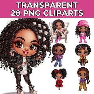 Black girl clipart, chibi girl clipart,afro girl clipart, denim girl clipart, beautiful girl clipart, black girl graphics