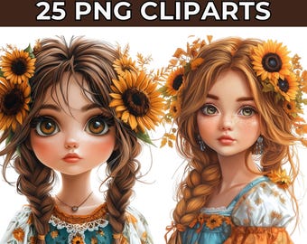 25 Girls Clipart, Cute Girl Clipart, Children Clipart, Chibi Girl Clipart, Cute Kids Clipart, Little Girl PNG, Anime Girl Watercolor Clipart